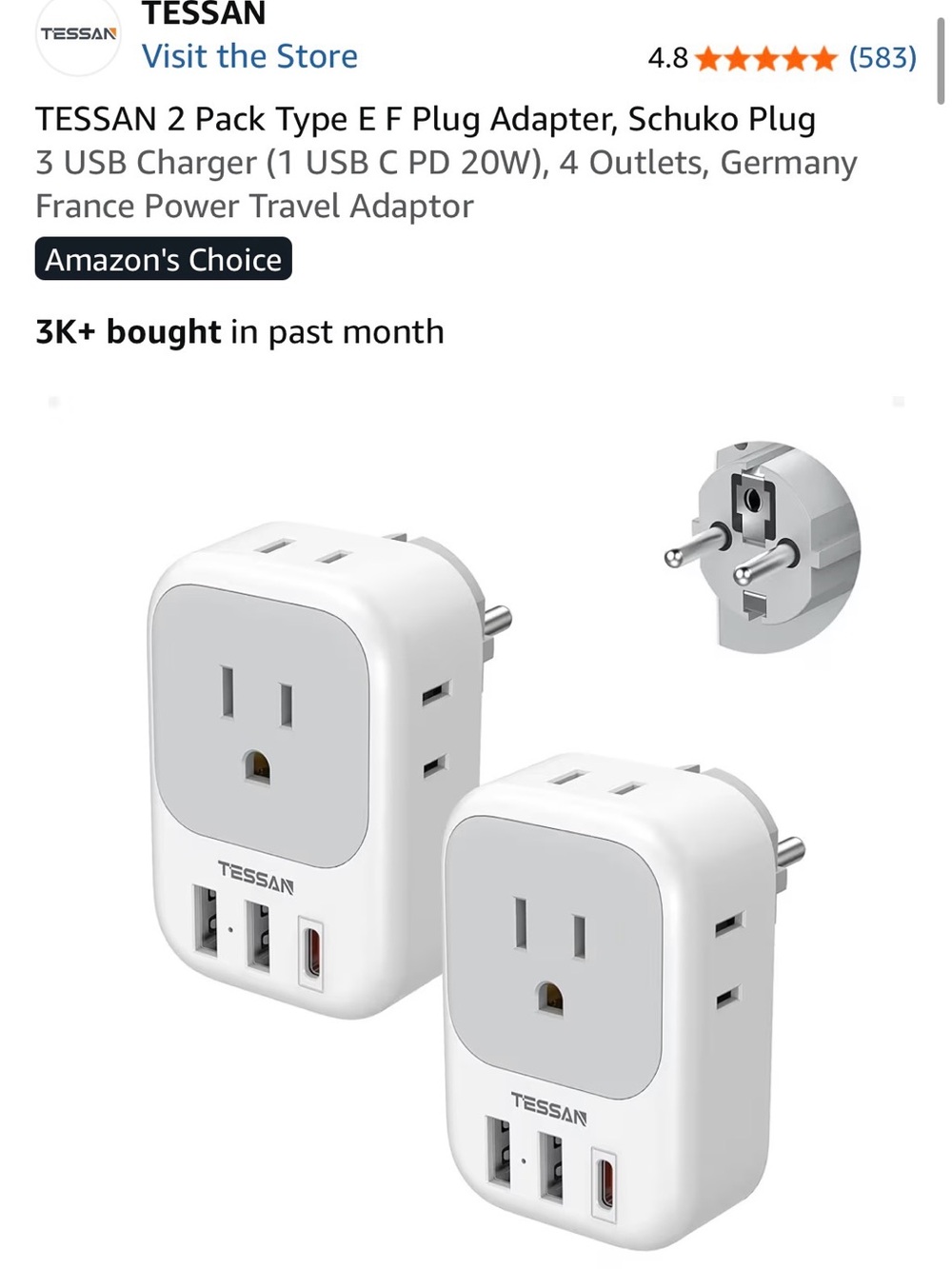 White Travel Plug Adapters (Set of 2) Type E/F